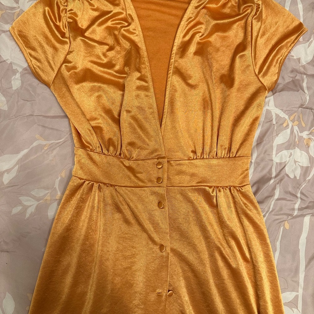 Zara Gold Pleated Flutter Sleeve Sundress